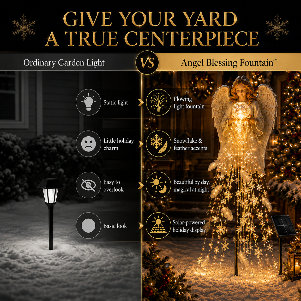 ✨ Angel Blessing Fountain – Solar Cascading Snowflake Garden Light 👼