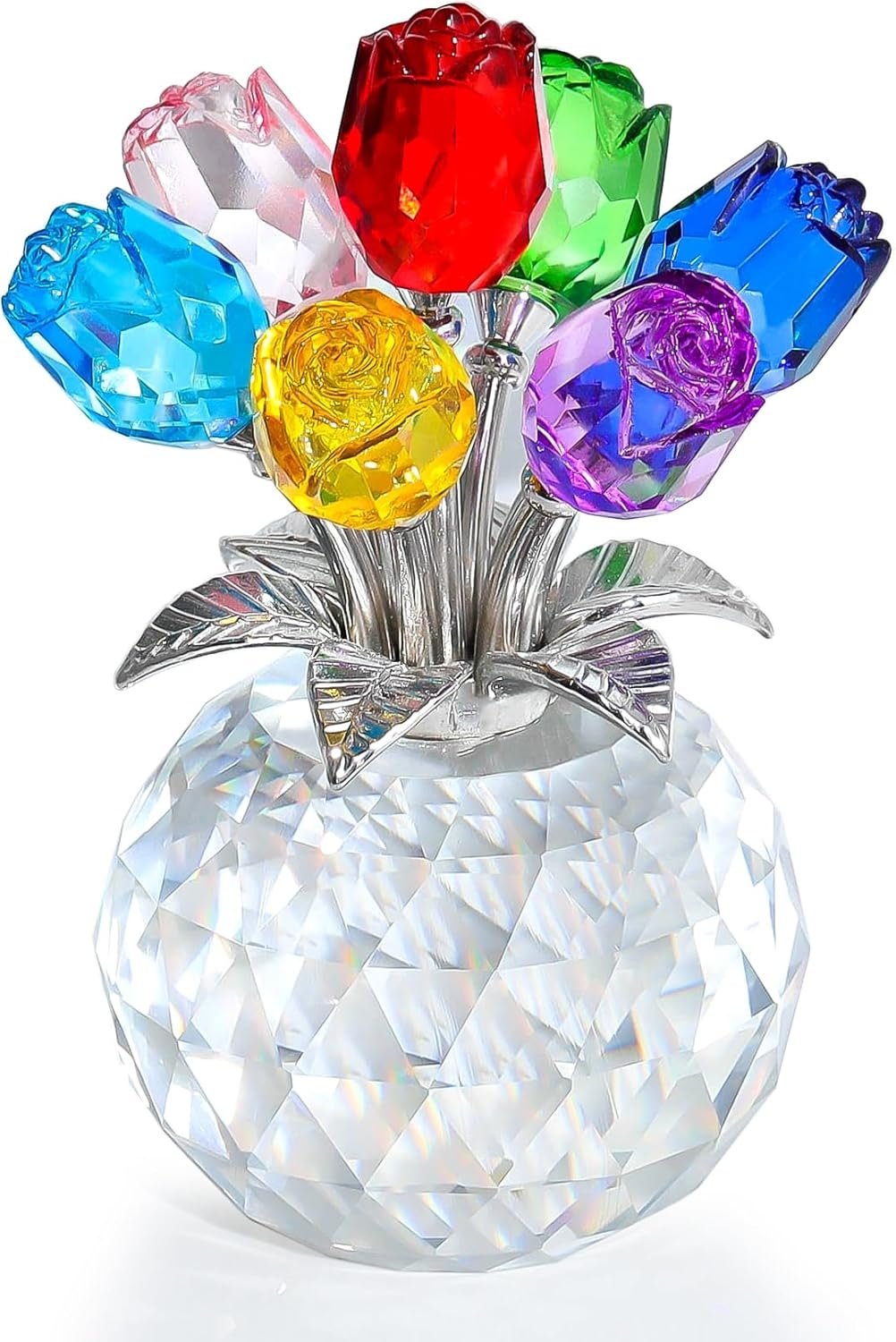 🏆Valentine's Day Hot Sale 49% OFF❤️ Crystal Colorful Rose Flower Collectible Figurine with Vase