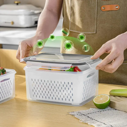 BPA-Free-Double DrainerFruit & Vegetable Storage Box,,Kitchen Accessories Storage Organizer, Household Essentials Durable