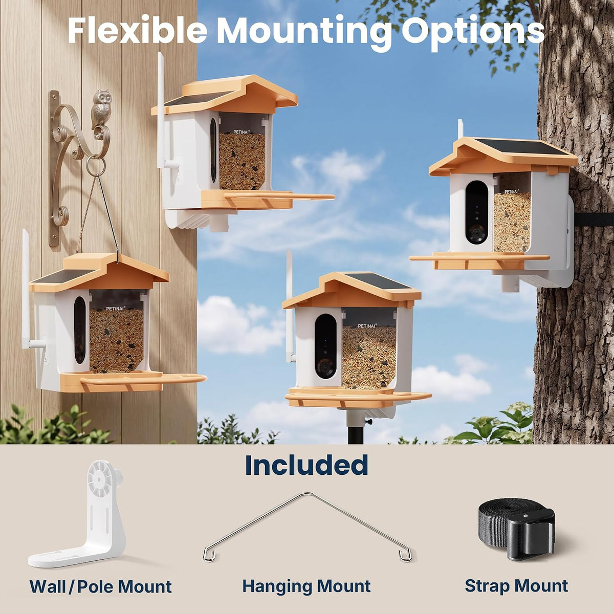Flexible smart bird feeder mounting options