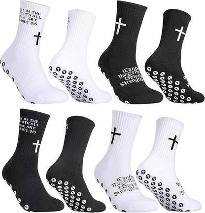 🧦✝️Anti-slip Football Socks Bible Verse Cross Soccer Socks ⚽ for Youth Men Women
