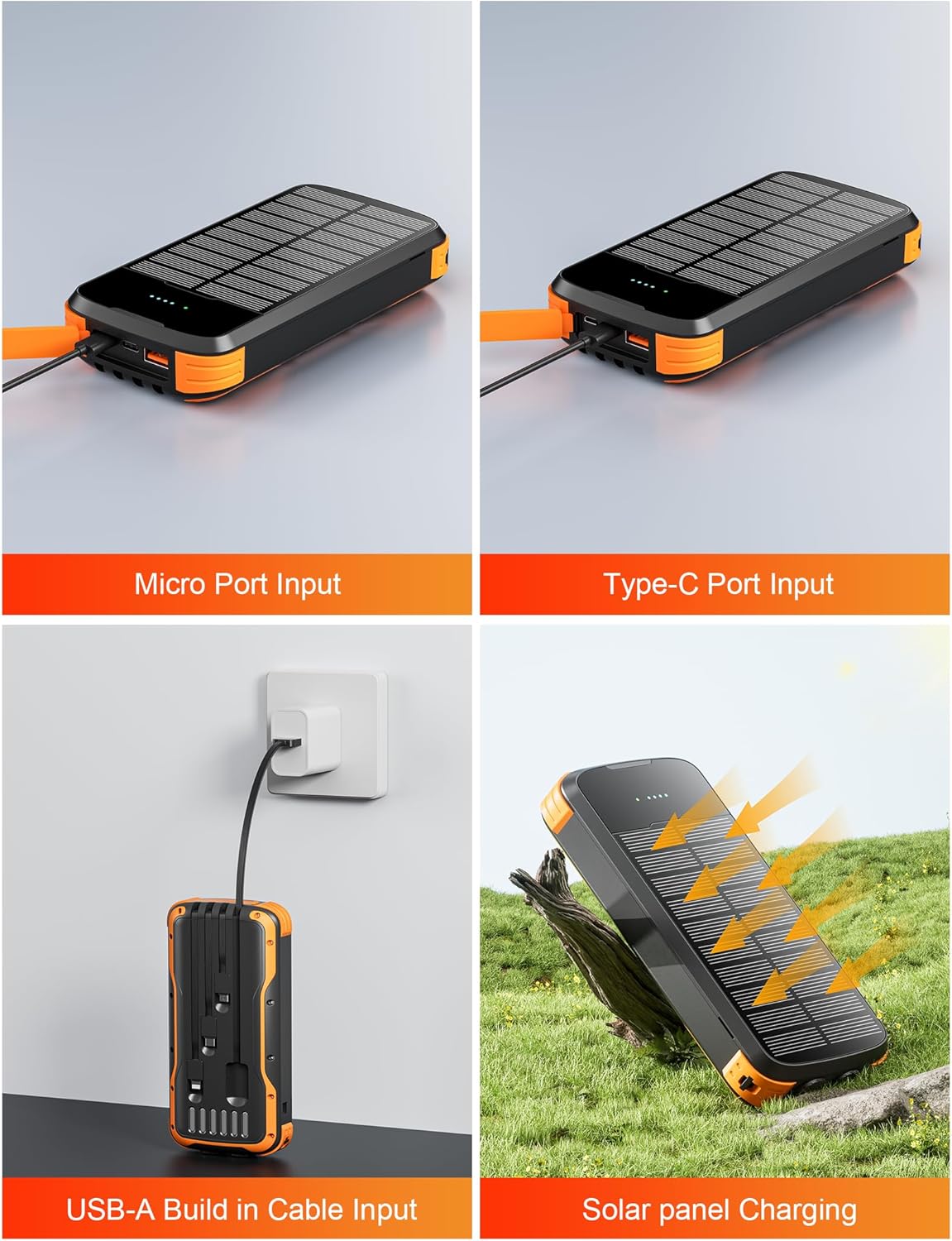 🔥Last Day 60% OFF-Solar Power Bank 40000mAh, Portable Charger PD 20W Fast Charging