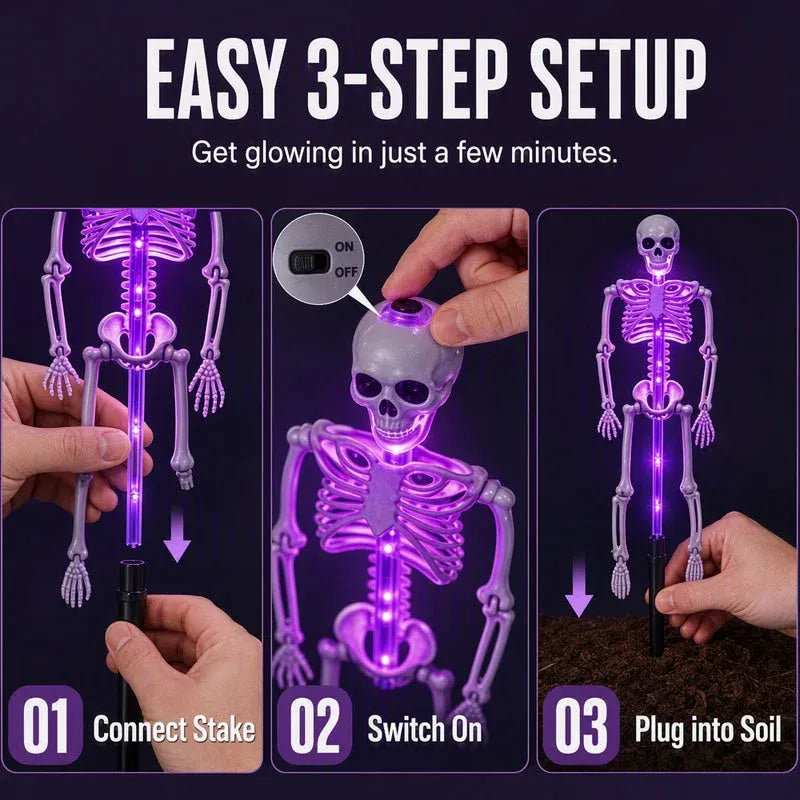 💀 Solar Skeleton Ground Stake Lights | Waterproof Outdoor Halloween Decor Lights