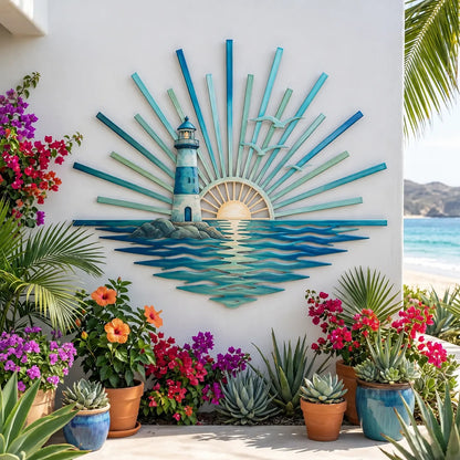 ⏳ Last Day 49% OFF – 🌊 Coastal Sunrise Metal Wall Art | Mermaid, Lighthouse & Sea Turtle Ocean Décor for Patio, Porch & Beach House 🐚