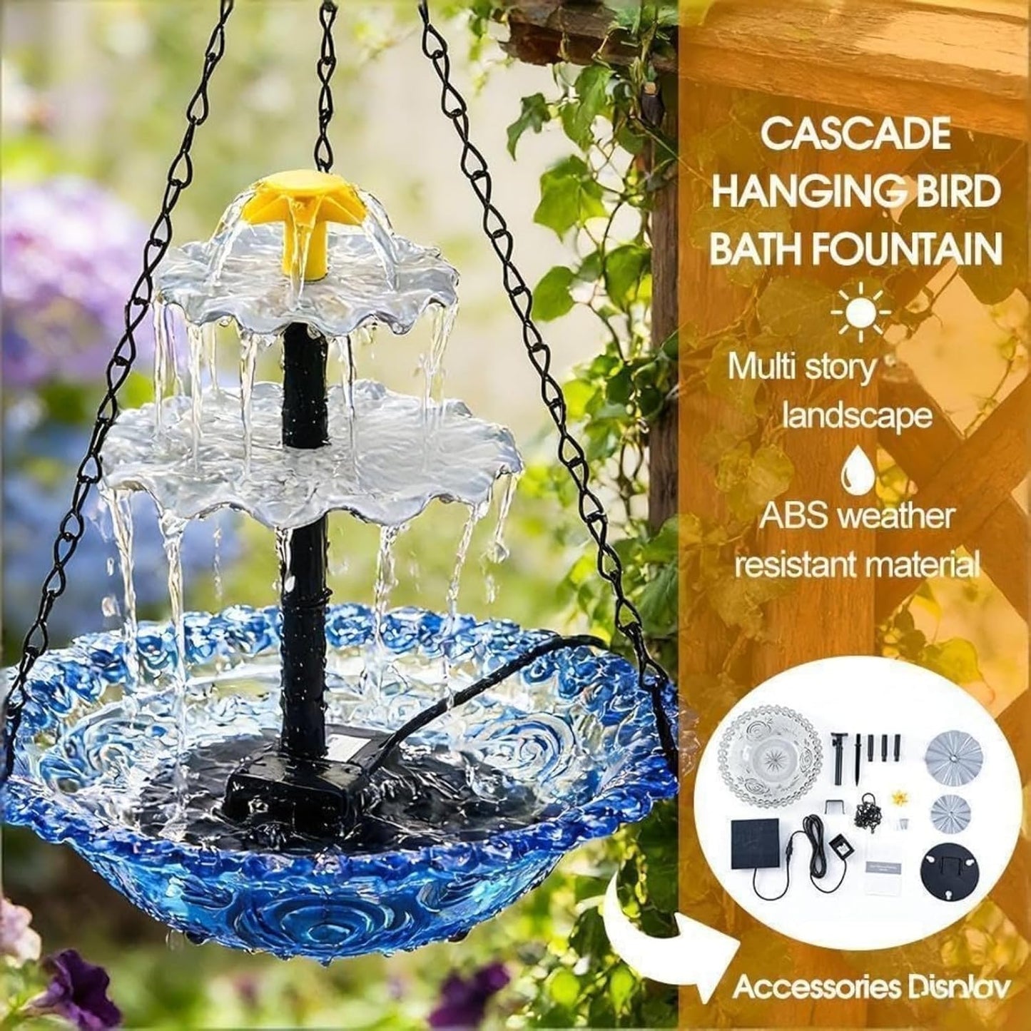 ✨Special Offer Today Only! 🐦 Solar Cascade Hanging Bird Bath Fountain