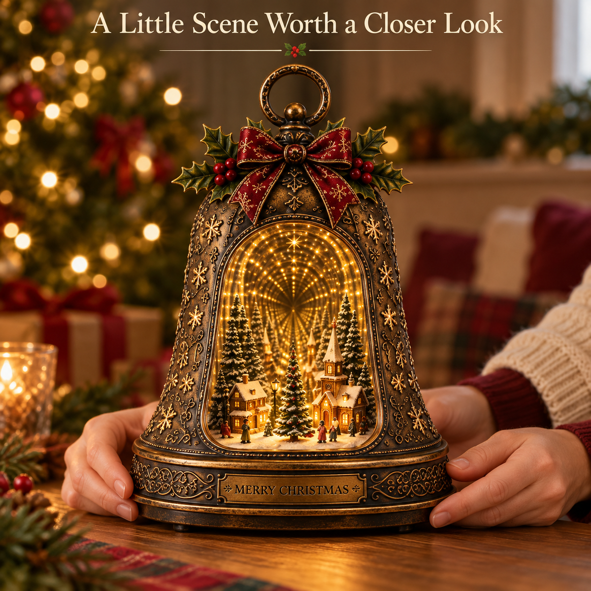 🎄 Christmas Village Infinity Bell – Lighted 3D Holiday Decor