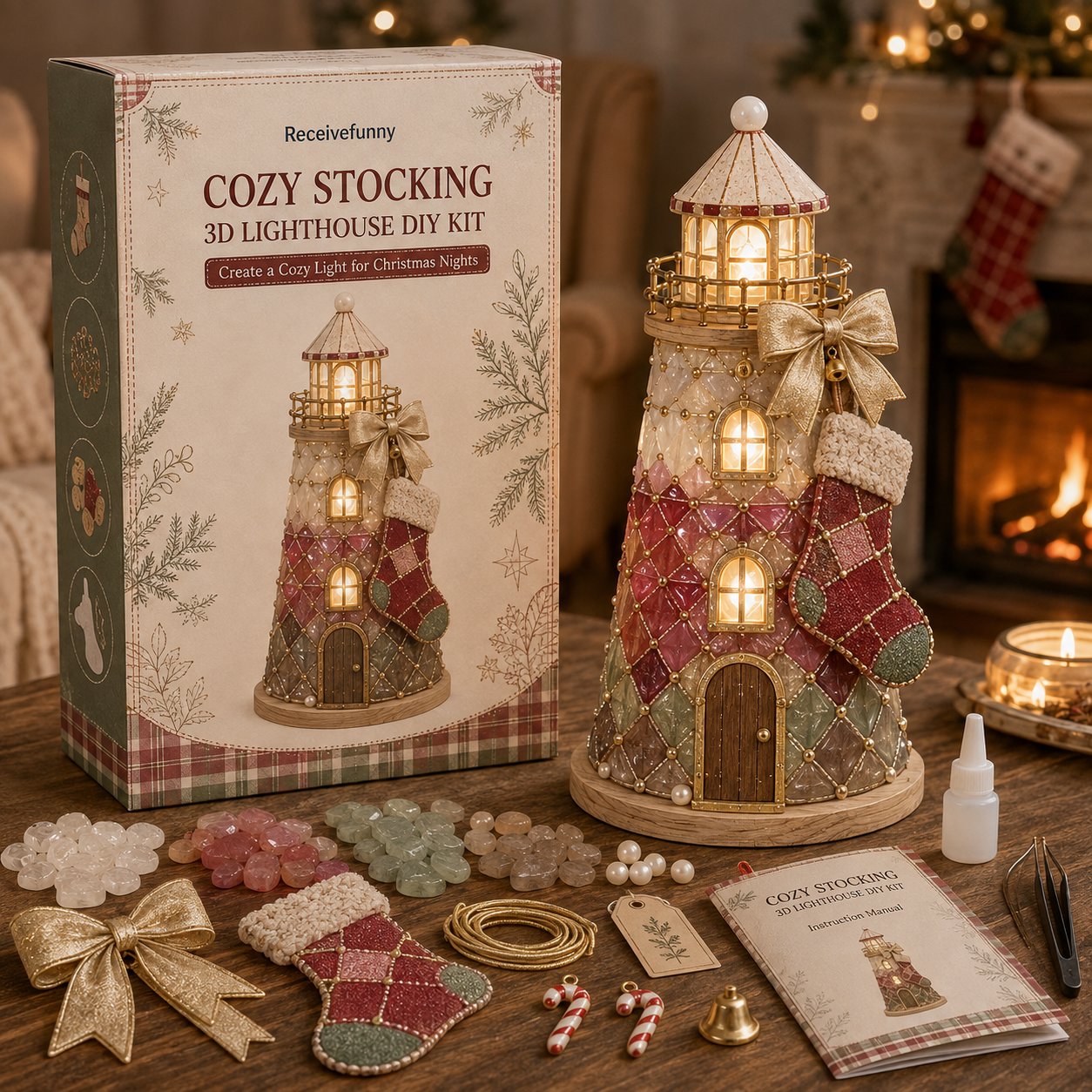 🔥 LAST DAY 49% OFF –🎄 DIY Lighted Christmas Sea Glass-Style Lighthouse Kit ✨