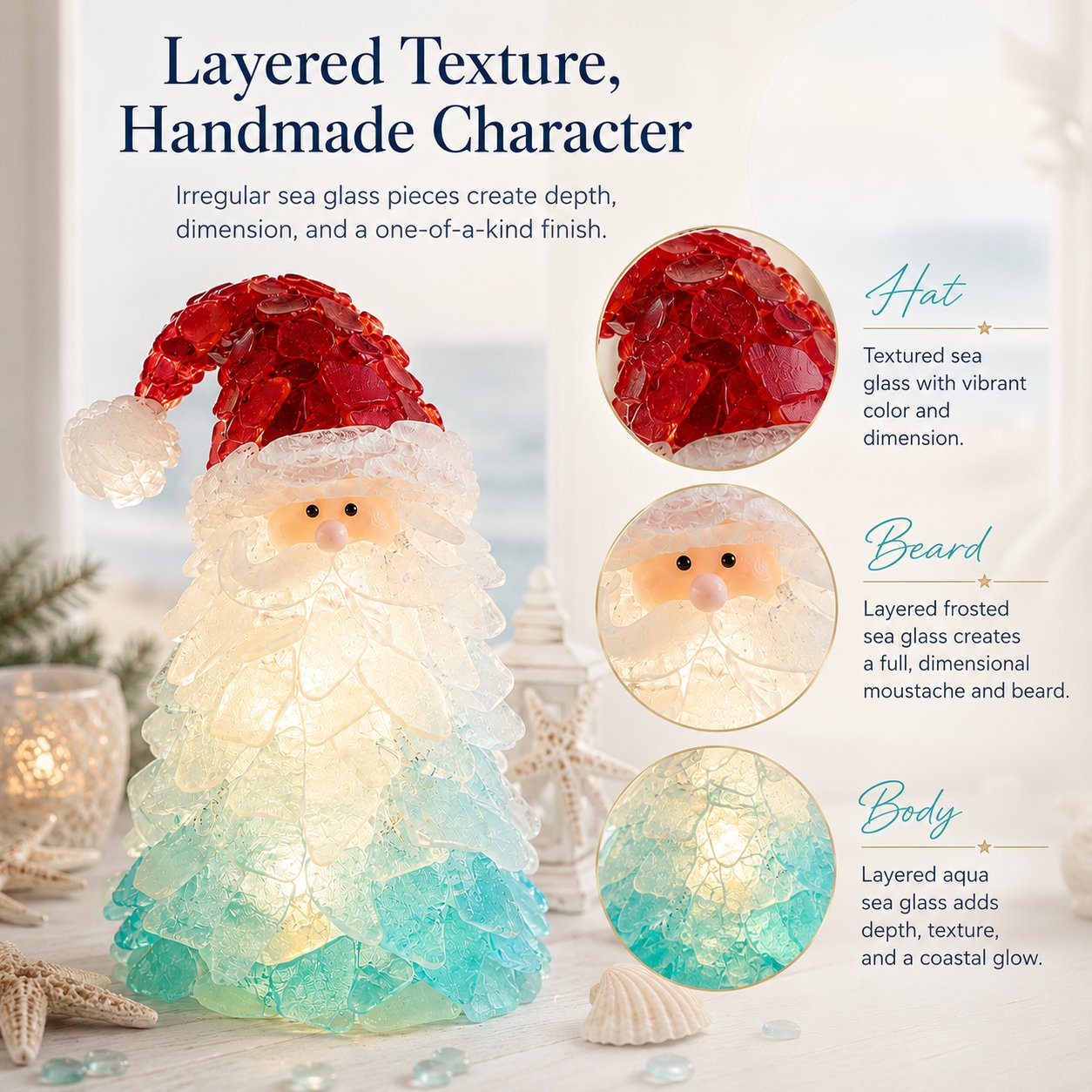 ⏳ Last Day 49% OFF – 🎅 Beginner-Friendly DIY Lighted Sea Glass Santa Christmas Decor Kit | Complete Kit with Sea Glass Pieces, Warm Fairy Lights & Step-by-Step Guide Included 💕