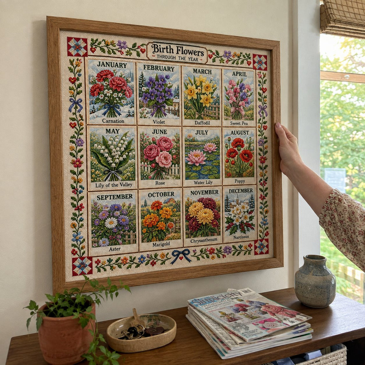 🧵 Beginner-Friendly 12-Month Seasonal Embroidery DIY Kit | 8 Theme Collections with Pre-Printed Fabric, Floss, Needles & Complete Stitching Guide Included 💕