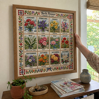 🧵 Beginner-Friendly 12-Month Seasonal Embroidery DIY Kit | 8 Theme Collections with Pre-Printed Fabric, Floss, Needles & Complete Stitching Guide Included 💕