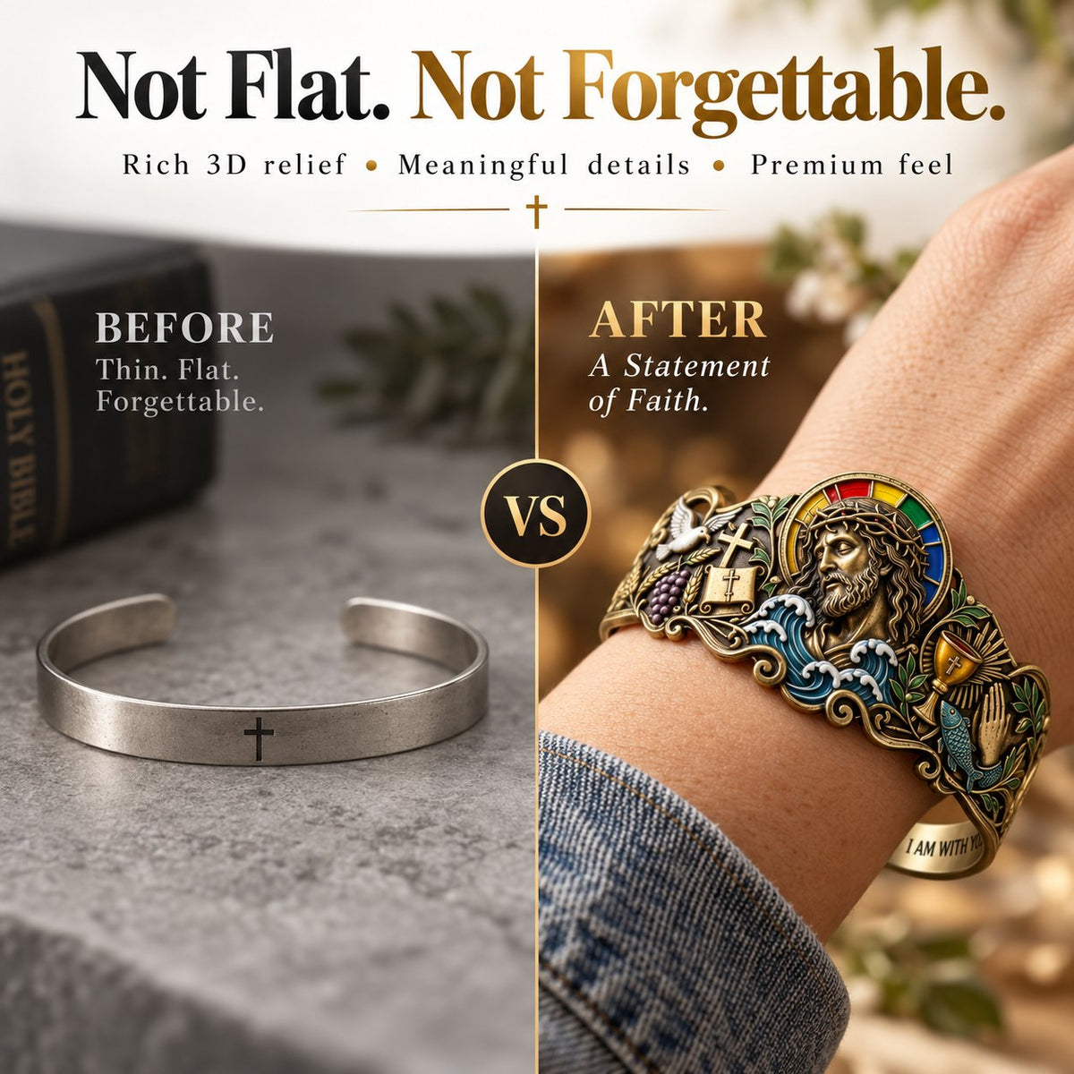 🔥 Last Day 49% OFF - ✝️Faith Inspired Jesus Cuff Bracelet | Antique Brass With Scripture Message