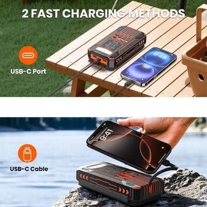 🎄20000mAh Solar Power Bank with Foldable Panels, Wireless Charging & LED Flashlight