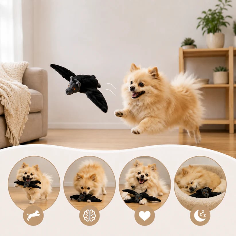🦇 Electric Flapping Bat Dog Toy | Interactive USB Rechargeable Plush with Remote Control & Catnip Pocket