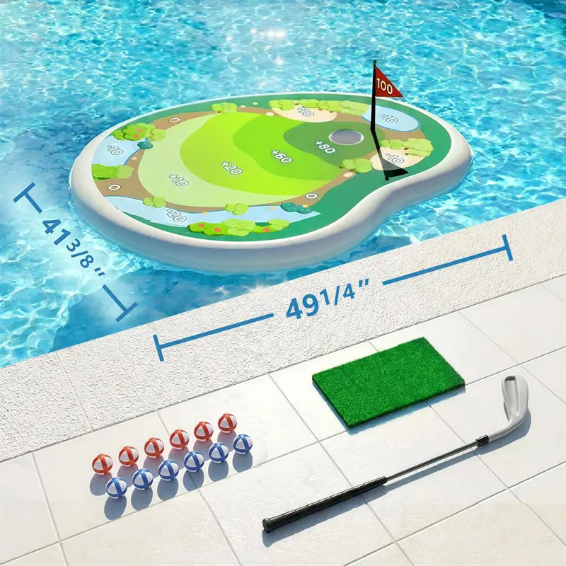 🏌️Inflatable Golf Pool Toys, Fun Swimming Pool Game, Floating Water Chipping Green W/Sticky Balls