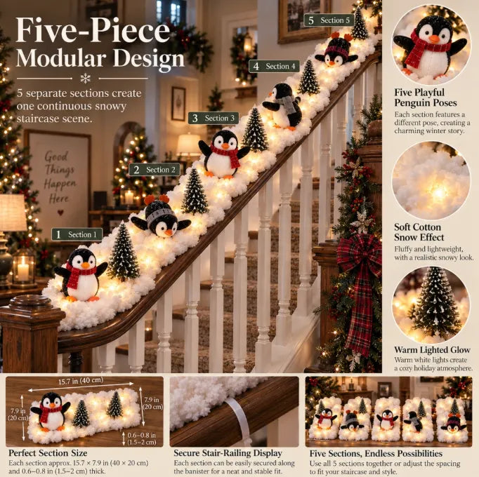 Penguin Christmas Stair Snow Decor