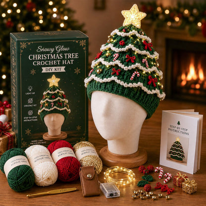 ⏳ Last Day 49% OFF – 🎄Beginner-Friendly Light-Up Christmas Tree Crochet Hat DIY Kit | Complete Kit with Coordinated Yarn, LED Lights & Step-by-Step Guide Included 💕