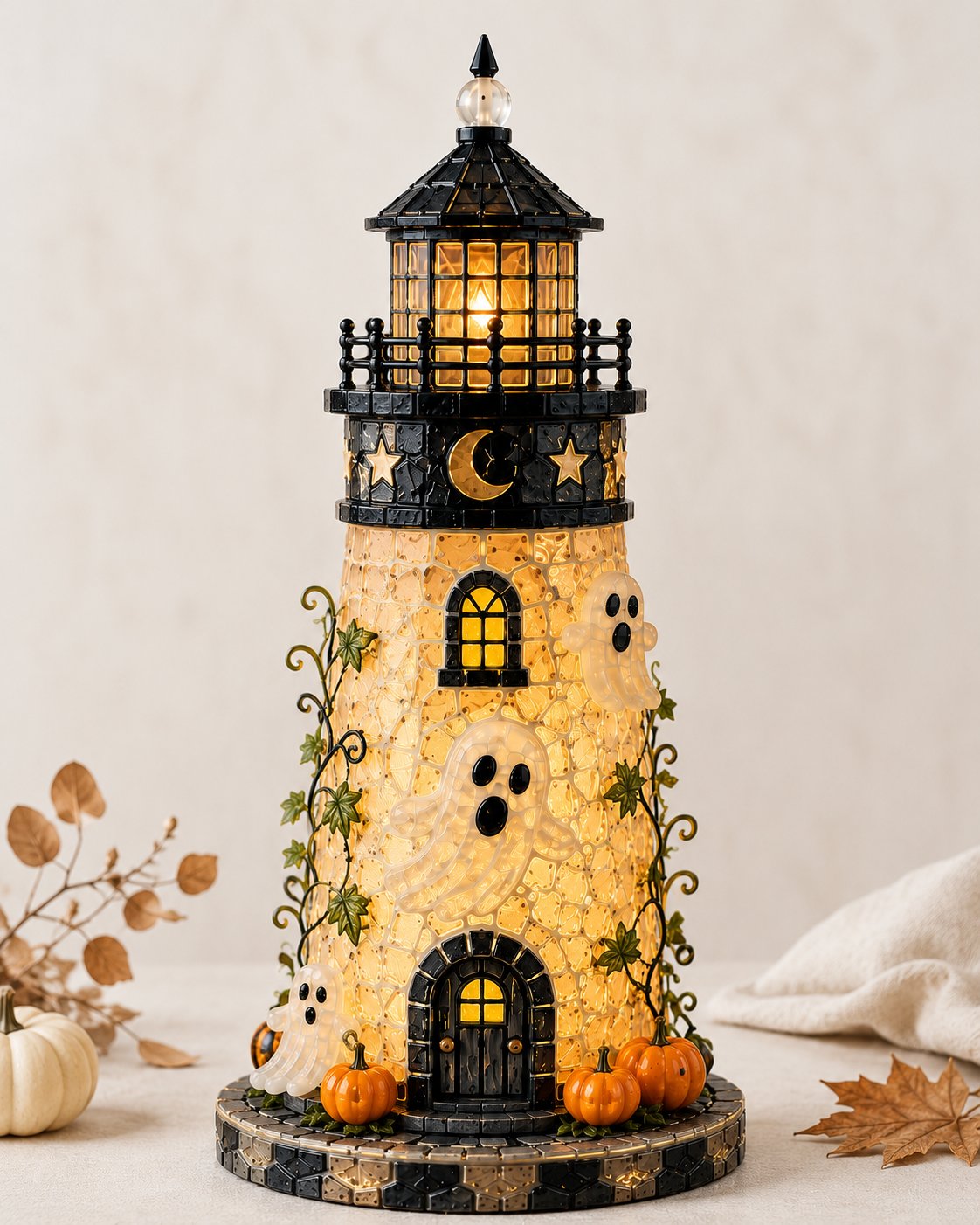 🎃 Beginner-Friendly Lighted Halloween Lighthouse DIY Kit – Sea Glass-Style Mosaic Collection
