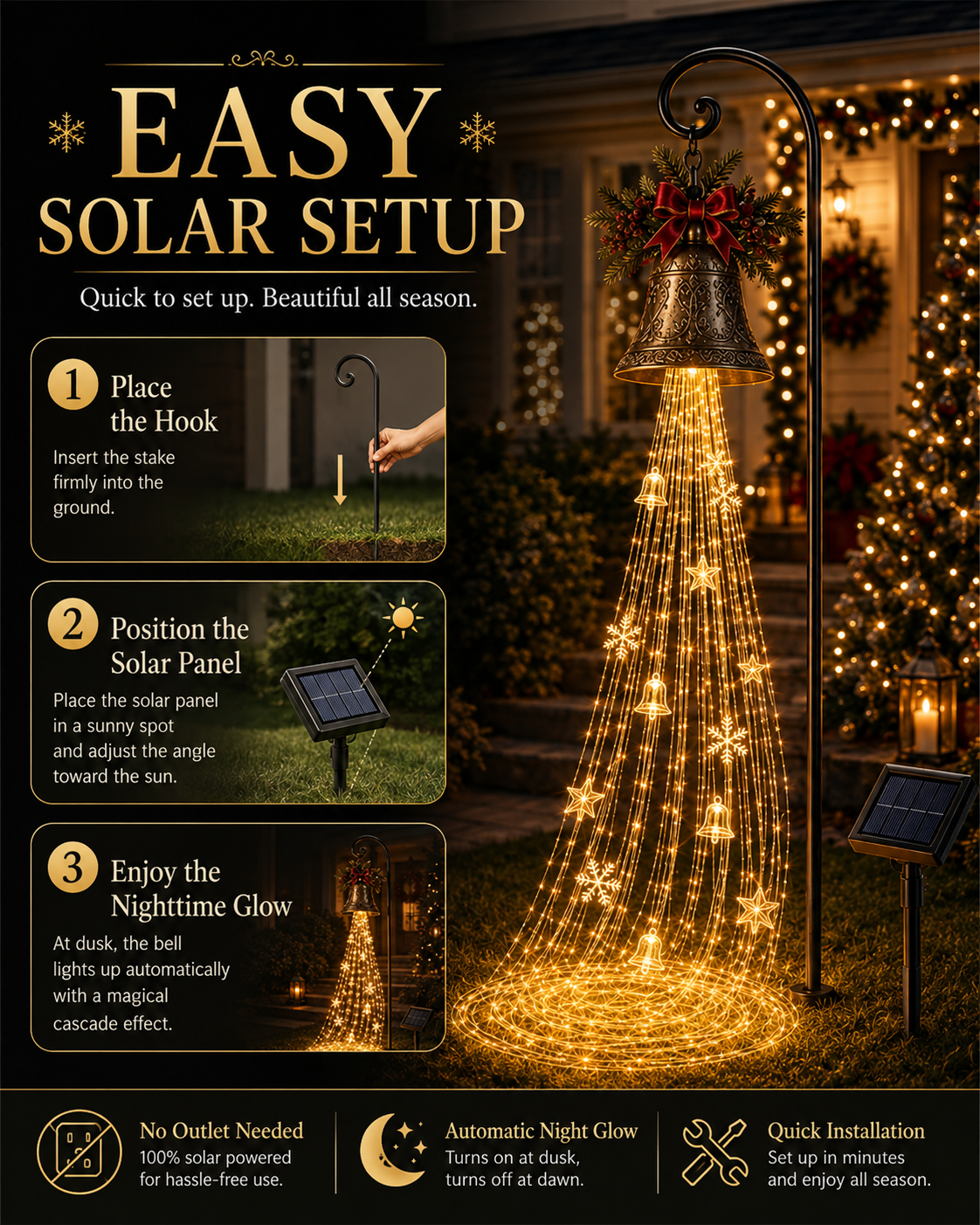 🎄 Christmas Bell Cascade Solar Yard Light✨