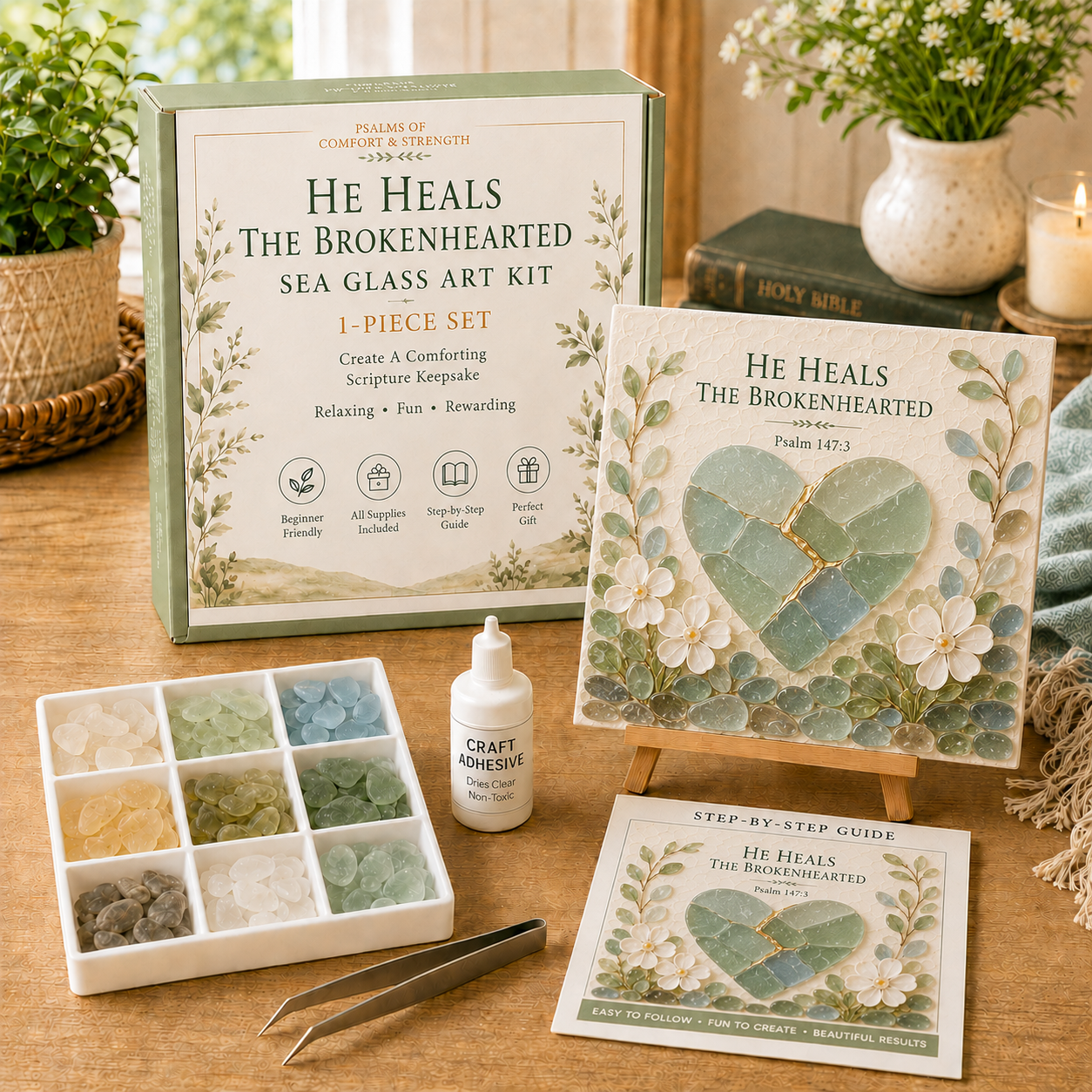 🔥 LAST DAY 49% OFF✝️ Psalms of Comfort & Strength Sea Glass Art Kit