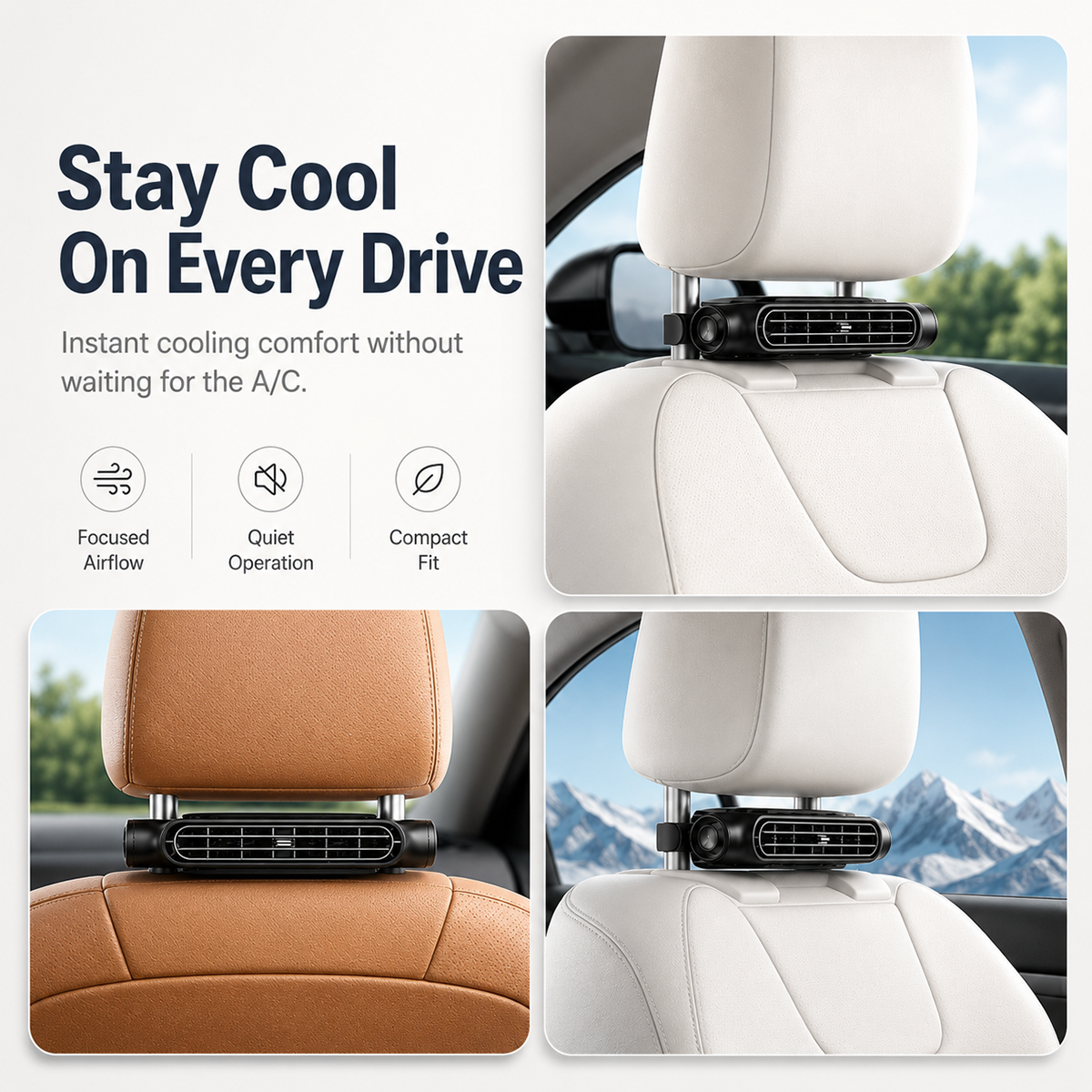 🚗💦Dual-Turbine Silent No-Blade Car Headrest Fan –Rechargeable, 3-Speed Adjustable Ventilation Cooling Fan