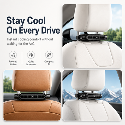 🚗💦Dual-Turbine Silent No-Blade Car Headrest Fan –Rechargeable, 3-Speed Adjustable Ventilation Cooling Fan