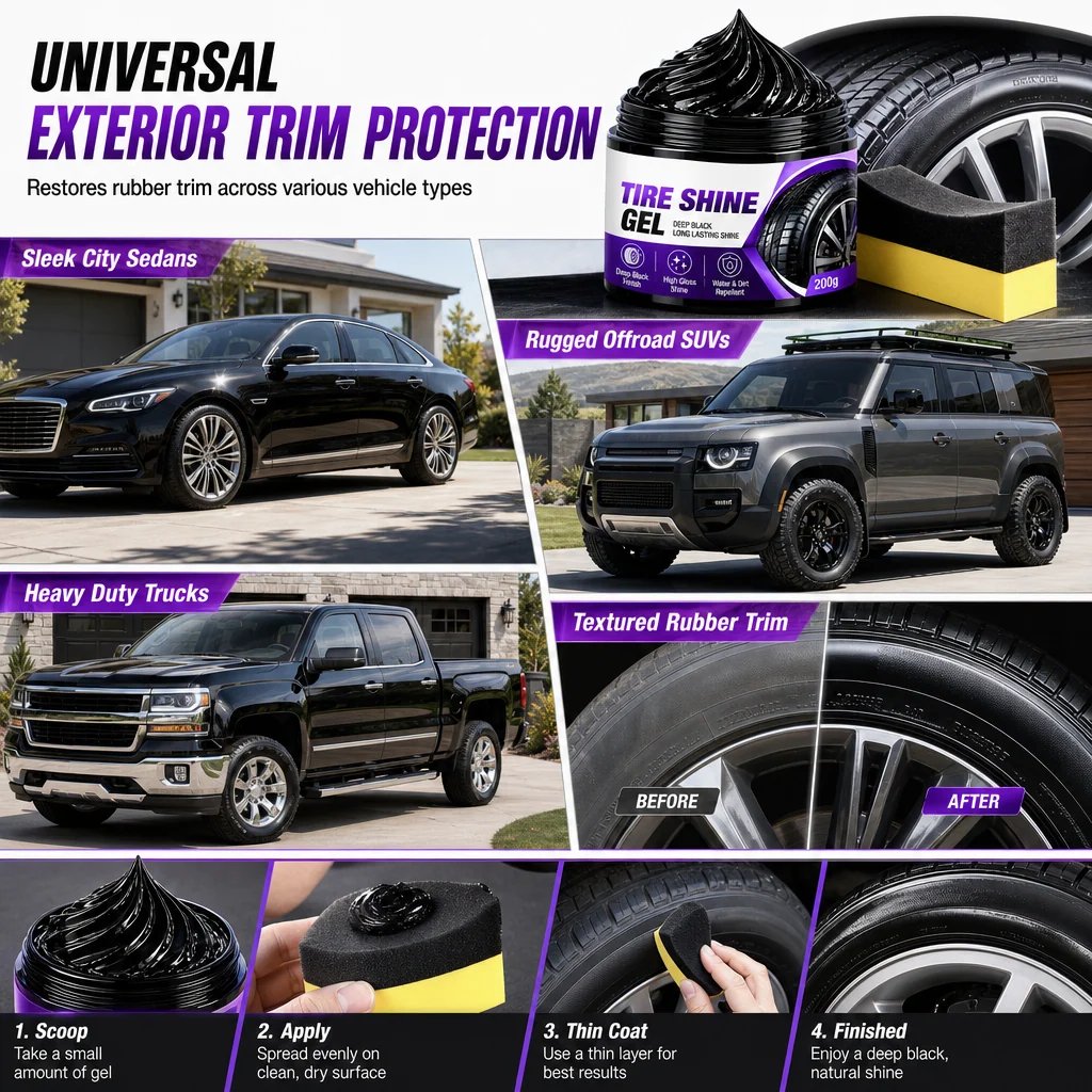 ✨🔥Car Tire Shine Gel  Restoration Paste and Rubber Parts Blackening Coating Wax
