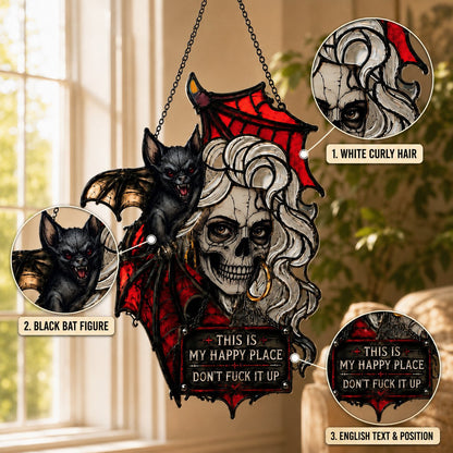 🦇💀Gothic Skull & Bat “My Happy Place” Hanging Art✨