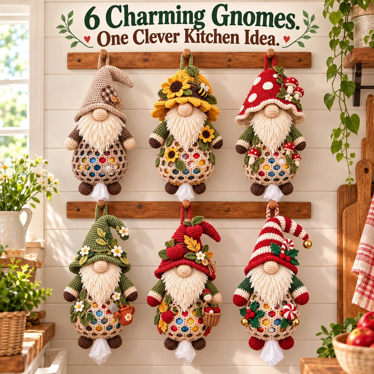 🧶 Gnome Kitchen Keepers | Crochet Bag Holder Collection 🌿