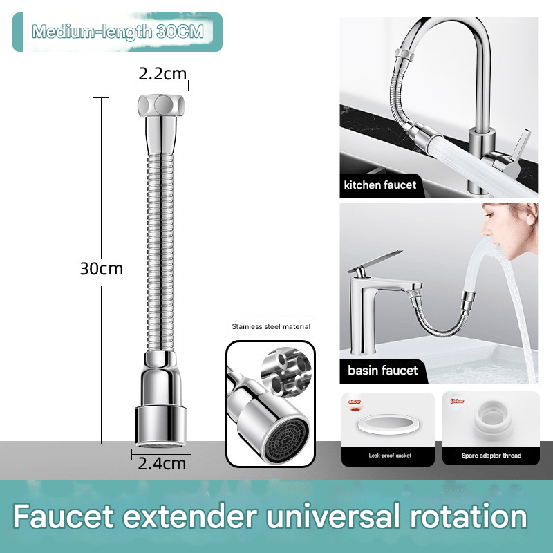 360° Swivel Faucet Extender with Anti-Splash Nozzle — Water-Saving Adapter for Kitchen & Bathroom