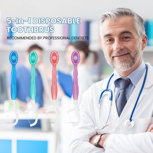 🎁5 in 1 Mini Toothbrush & Floss & Tongue Scraper & Toothpick Set