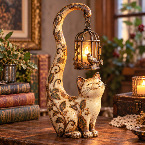 🐈‍⬛Vintage Cat Lantern Sculpture Lamp - A Little Guardian of Warmth, Memories & Cozy Corners✨