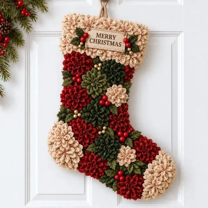 🎄✨Christmas Fabric Flower Door Hanging DIY Kit – Layered Holiday Décor