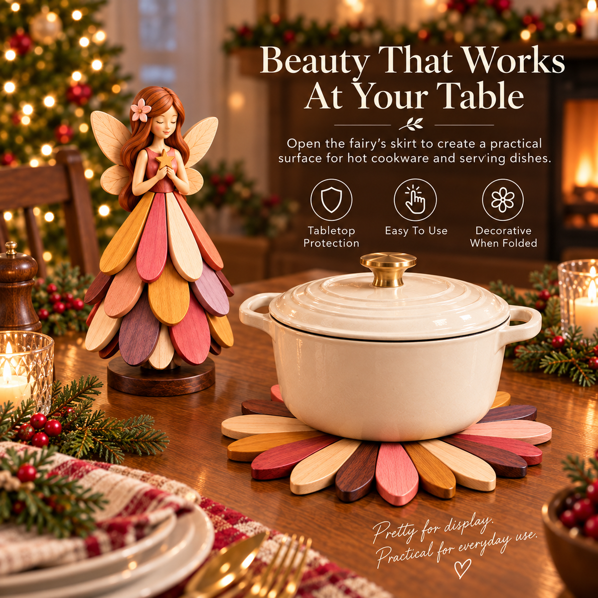 🔥 Last Day 50% OFF-🧚 Fairy Bloom Trivet – Folding Fairy Décor & Heat-Resistant Table Protector