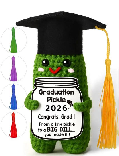 Handmade Crochet Graduation Pickle — "You're a Big Dill" Funny Gift with Grad Cap
