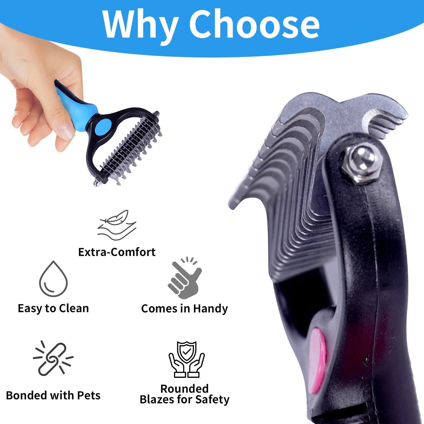🐾Double-Sided Pet Grooming Brush – Hurtless Shedding & Dematting Undercoat Rake for