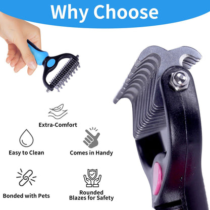 🐾Double-Sided Pet Grooming Brush – Hurtless Shedding & Dematting Undercoat Rake for