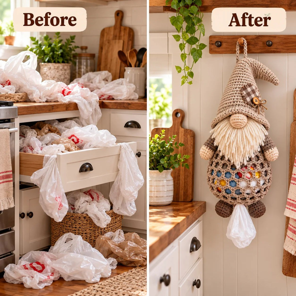 🧶 Gnome Kitchen Keepers | Crochet Bag Holder Collection 🌿