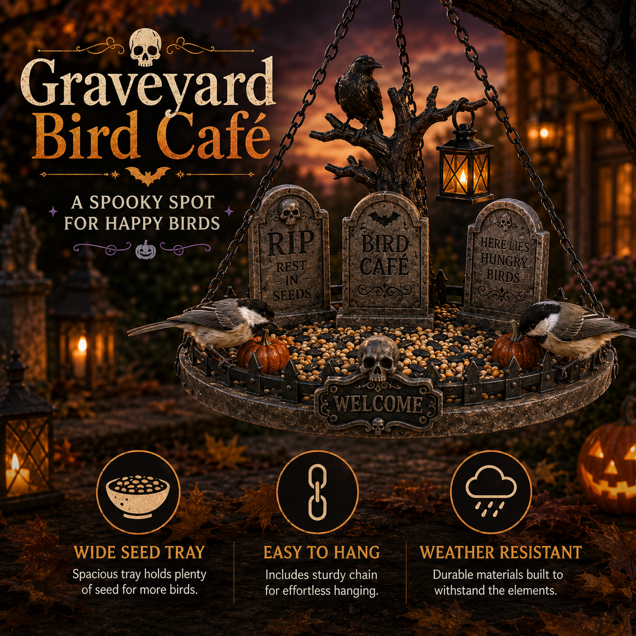 Graveyard Bird Cafe Halloween feeder