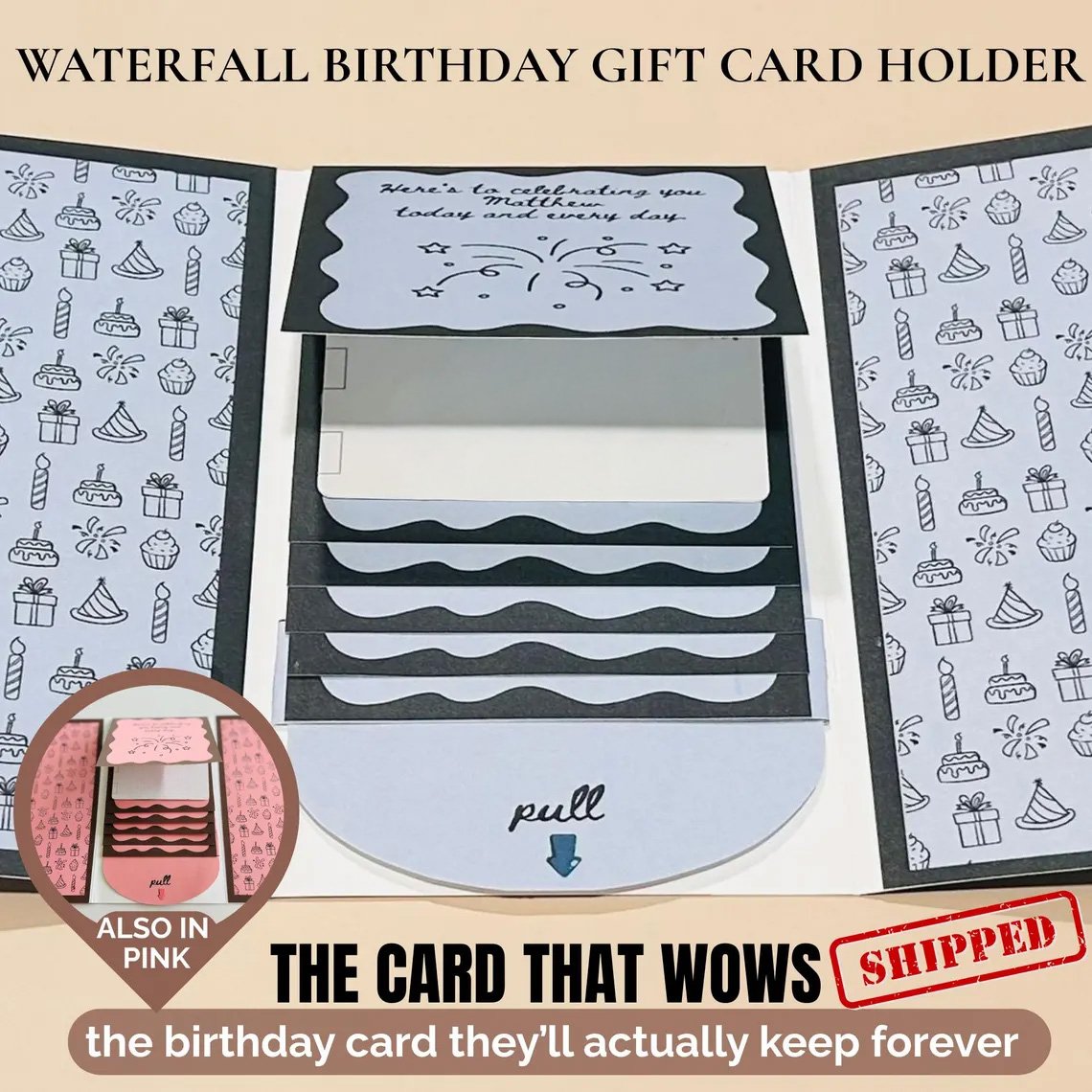 🎁LAST DAY 50% OFF - 🎂✨ Handmade Waterfall Birthday Gift Card Booklet💖