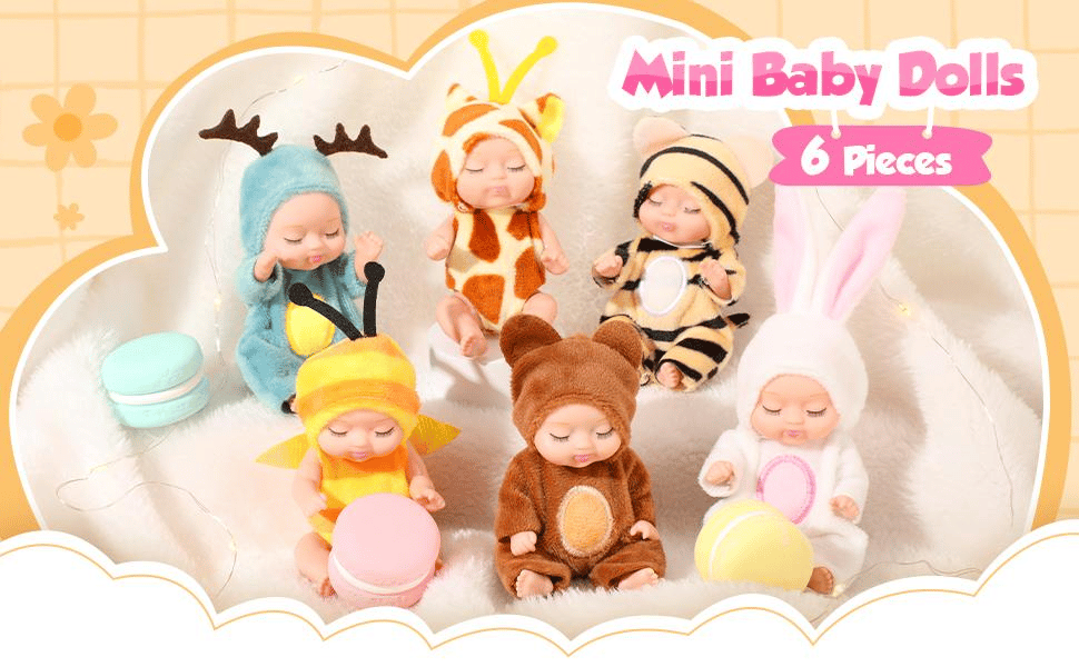 🐰 Funny Baby Pose & Play Dolls – Bend, Dress & Smile! 👶✨6-Piece Poseable Tiny Dolls with Removable Costumes