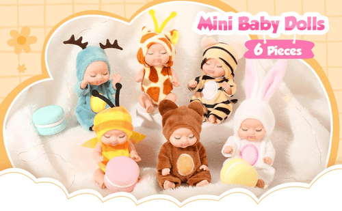 🐰 Funny Baby Pose & Play Dolls – Bend, Dress & Smile! 👶✨6-Piece Poseable Tiny Dolls with Removable Costumes