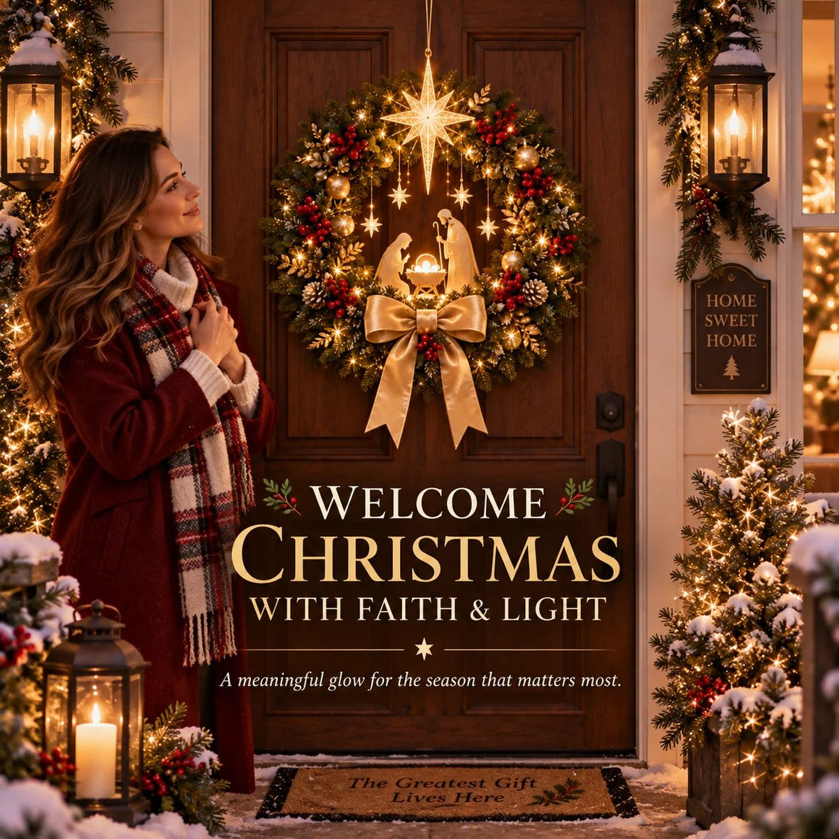 🔥Buy 2 Get 20% OFF🔥Lighted Nativity Christmas Wreath – Bethlehem Star Front Door Decor🎄