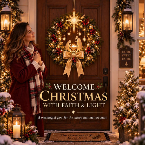 🔥Buy 2 Get 20% OFF🔥Lighted Nativity Christmas Wreath – Bethlehem Star Front Door Decor🎄