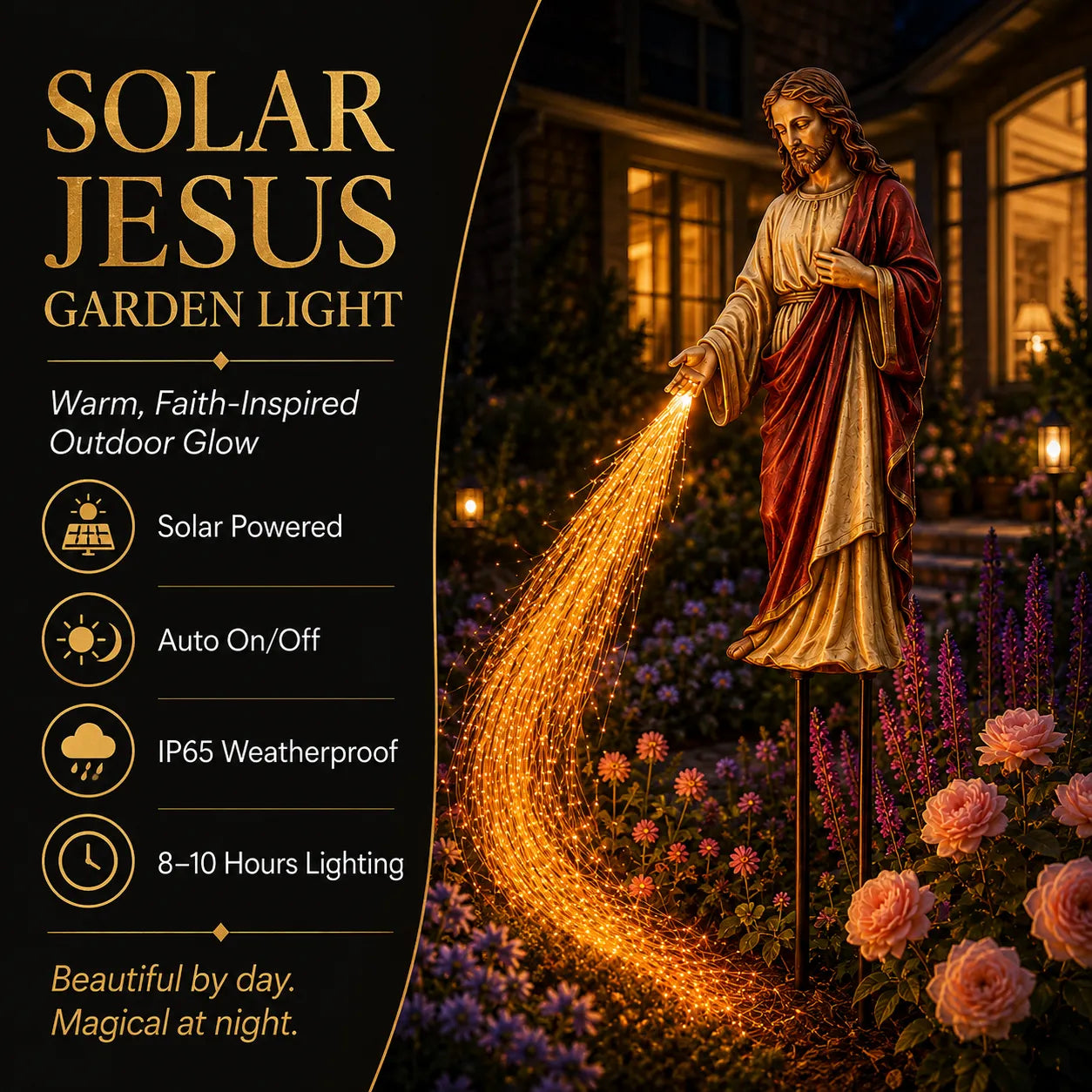 ✝️ Solar Jesus Fiber Optic Garden Light ✨ | Faith-Inspired Outdoor Decor🔥