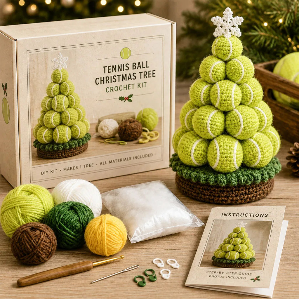 ⏳ Last Day 49% OFF – 🏆 Beginner-Friendly DIY Sports Ball Christmas Tree Crochet Kit Collection | Complete Kit with Coordinated Yarn, Stuffing, Crochet Materials & Step-by-Step Guide Included 💕