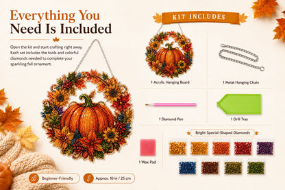 🔥Last Day 49% OFF - 🍂✨Autumn Harvest Pumpkin Diamond Art Hanging Ornament Kit