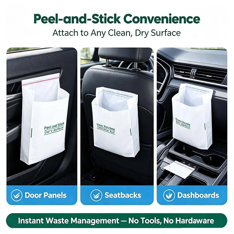 🗑️ 20-Pack Self-Adhesive Car Trash Bags – Waterproof Disposable Cleaning Bags