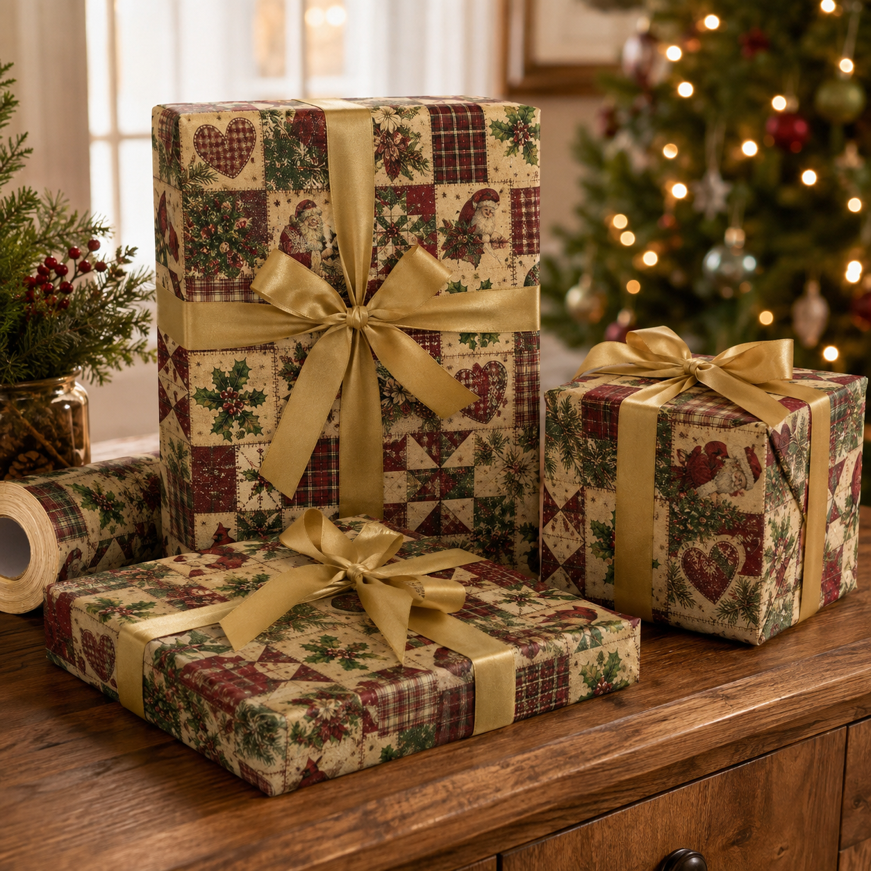 🎄Vintage Christmas gift wrapping Kraft paper, 43cm x 5 m Recyclable Kraft