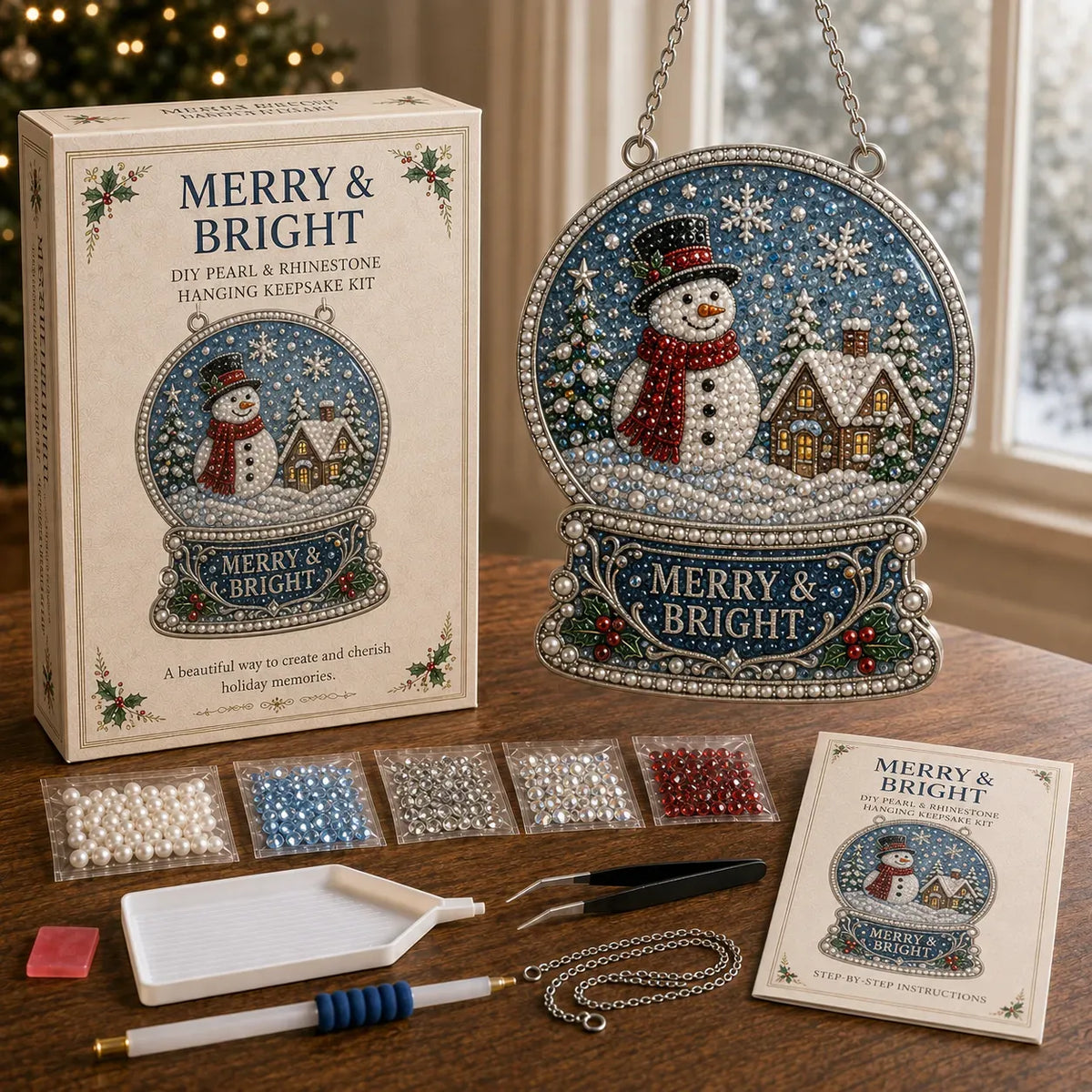 ⏳ Last Day 49% OFF – 🎄Beginner-Friendly Christmas Memories Pearl & Rhinestone DIY Kit | 6 Festive Hanging Designs with Printed Base, Pearls, Rhinestones, Tools & Hanging Chain Included 💕