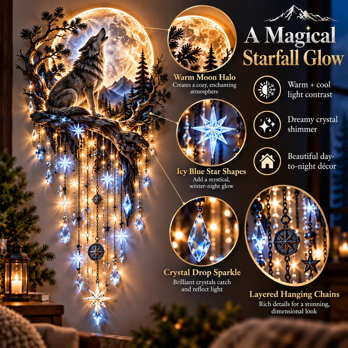 🐺🌕 Wolf Howling Moon Starfall Wall Light – Bring the Wild Home🚚